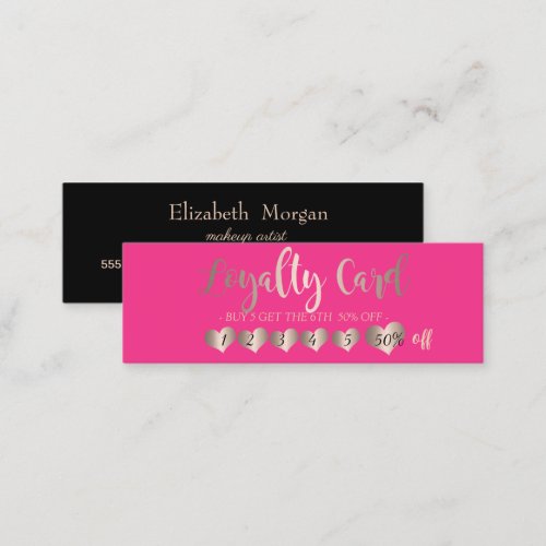 Modern Elegant Rose Gold Hearts Black Pink Loyalty Card