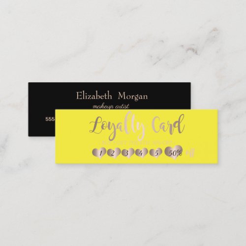 Modern Elegant Rose Gold Hearts Black Yelow Loyalty Card