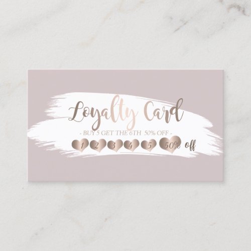 Modern Elegant Rose Gold HeartsBrush Stroke White Loyalty Card