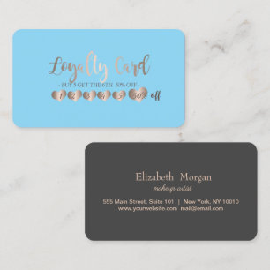 Modern Elegant Rose Gold Hearts Light Blue Loyalty Card