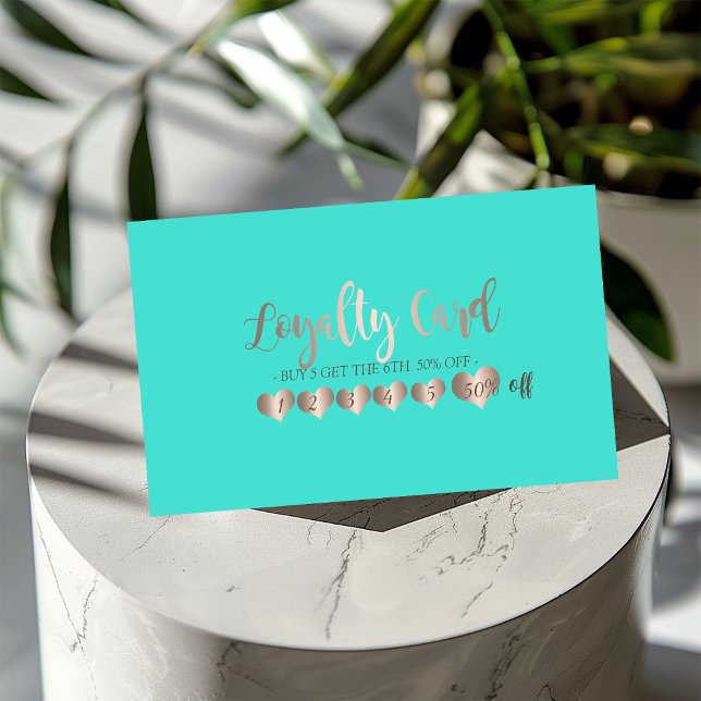 Modern Elegant Rose Gold Hearts,Mint Green Loyalty Card (Creator Uploaded)