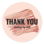 Modern elegant rose gold lipstick makeup thank you classic round sticker