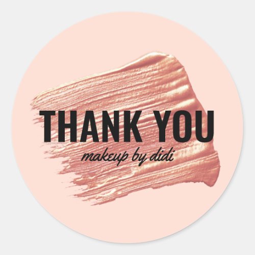 Modern elegant rose gold lipstick makeup thank you classic round sticker