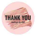 Modern elegant rose gold lipstick makeup thank you classic round sticker