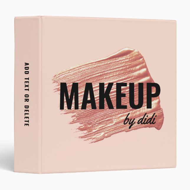 Modern elegant rose gold lipstick stroke makeup 3 ring binder (Front/Spine)