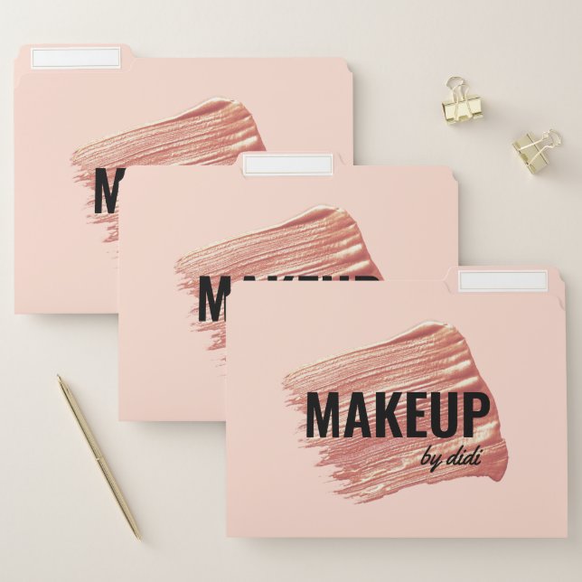 Modern elegant rose gold lipstick stroke makeup file folder (Set)