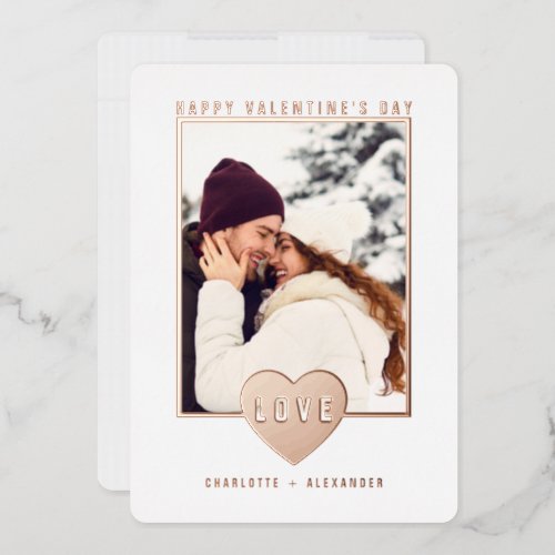 Modern Elegant Rose Gold Love Custom Photo Foil Holiday Card