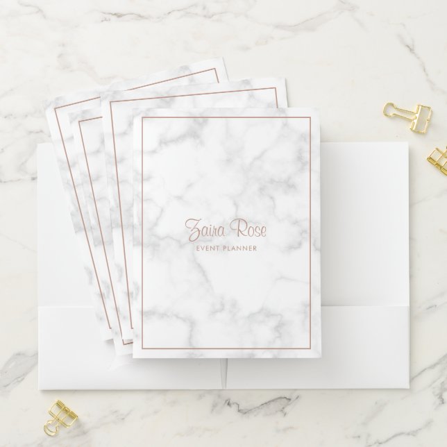 Modern Elegant Rose Gold Marble Pocket Folder (In Situ)