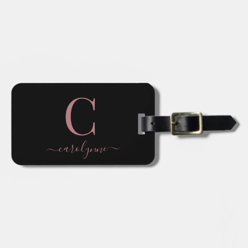 Modern Elegant Rose Gold Monogram Script Luggage Tag