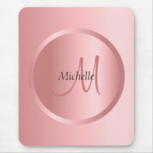 Modern Elegant Rose Gold Monogrammed Template Mouse Pad