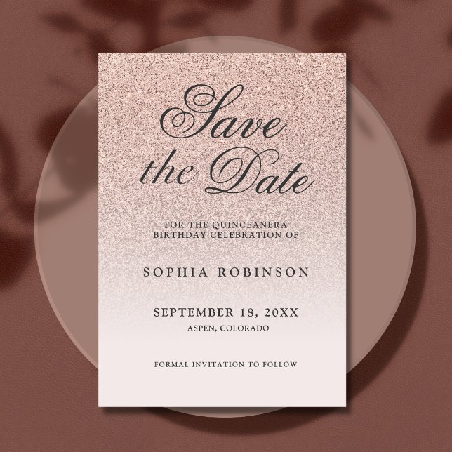 Modern Elegant Rose Gold Save the Date Quinceañera (Creator Uploaded)