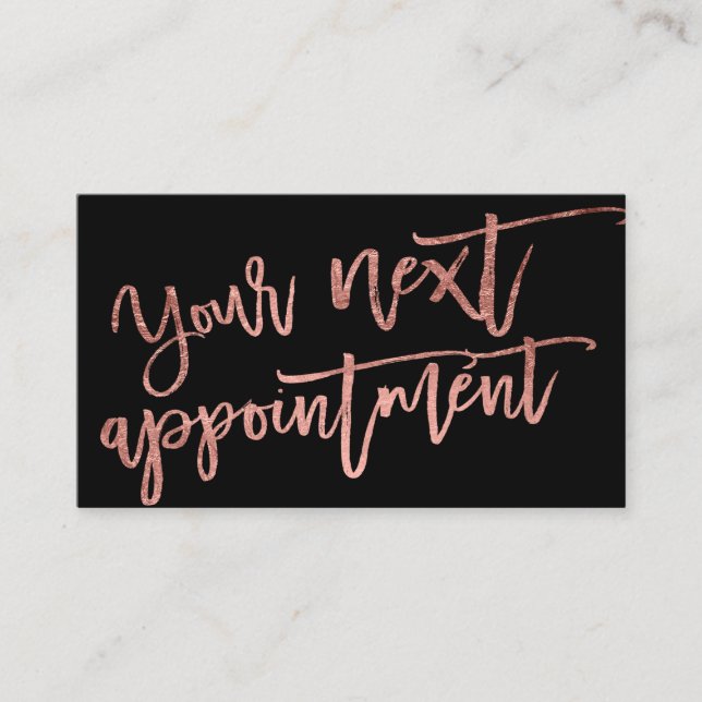 Modern elegant rose gold script typography black appointment card (Front)