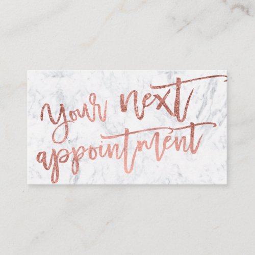 Modern elegant rose gold script typography marble appointment card