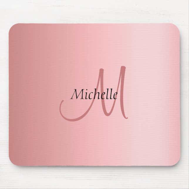 Modern Elegant Rose Gold Template Monogram Mouse Pad (Front)