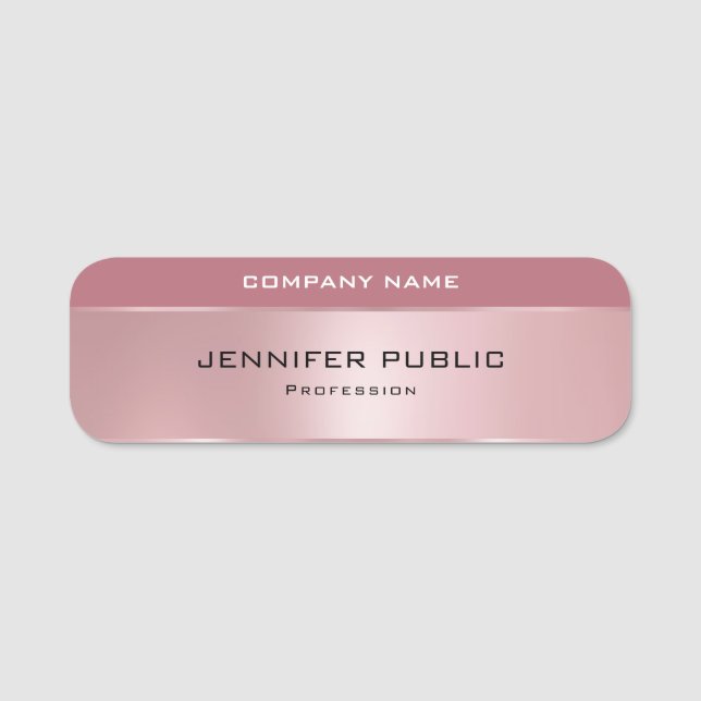 Modern Elegant Rose Gold Template Rectangle Name Tag (Front)