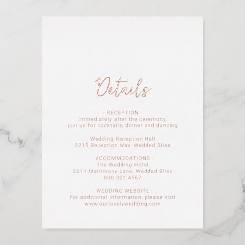 Modern Elegant Rose Gold Wedding Enclosure Card