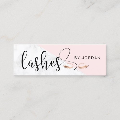 Modern elegant rose gold white marble pink lashes mini business card