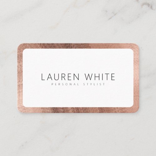 Modern elegant rose gold white minimalist rounded business card