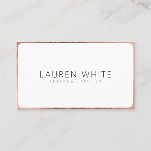 Modern elegant rose gold white rounded minimalist business card