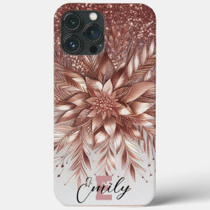 Modern elegant rose gold with floral curve12 iPhone 13 pro max case