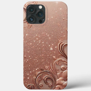Modern elegant rose gold with floral curve6 iPhone 13 pro max case