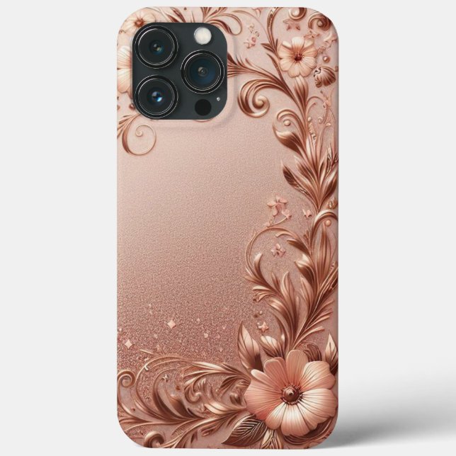 Modern elegant rose gold with floral curve Case-Mate iPhone case (Back)