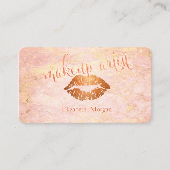 Modern Elegant Rose Marble ,Glitter Lips Business Card (Front)