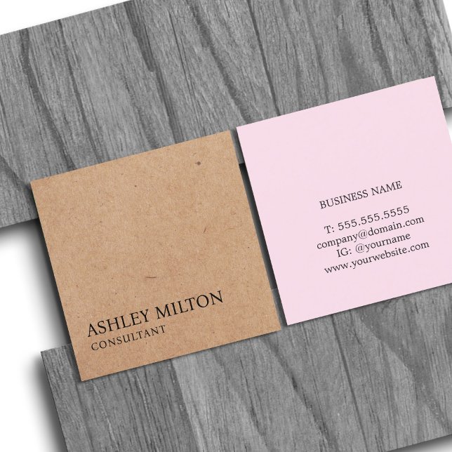 Modern Elegant Rose PRINTED Kraft Paper Consultant Square Business Card (Creator Uploaded)