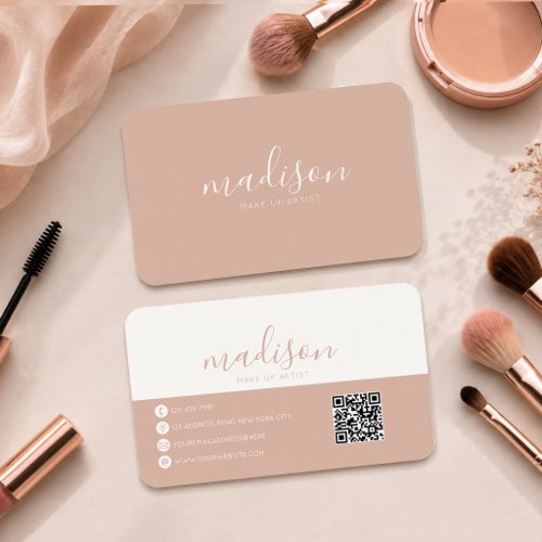 Modern Elegant Round Blush Pink Script Qr Code Business Card