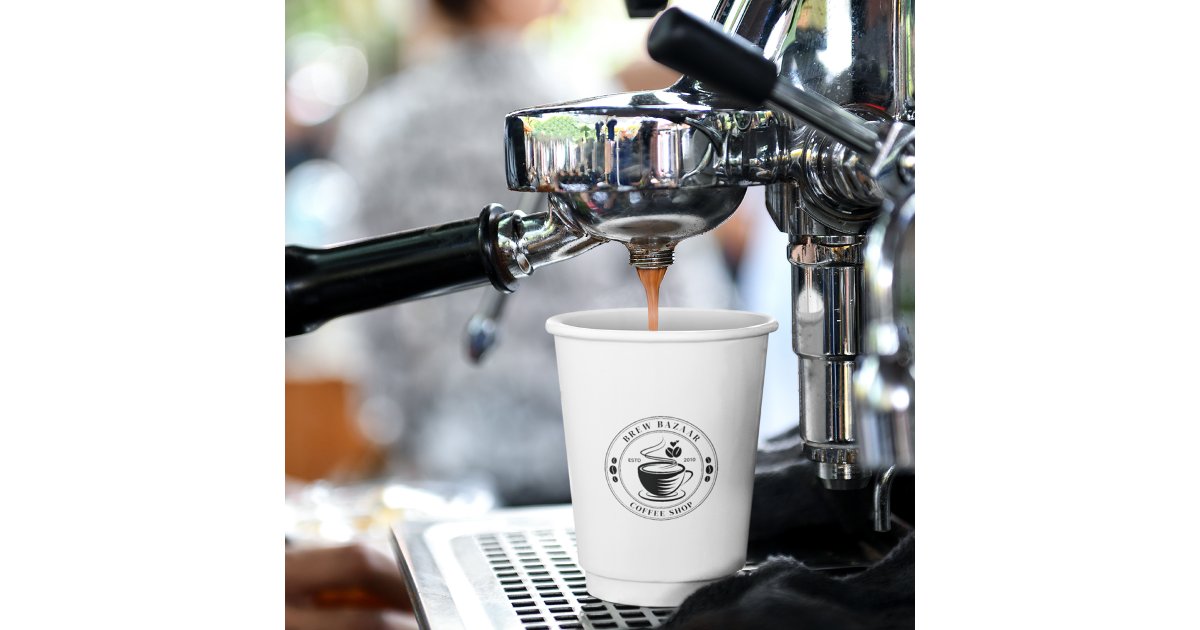Modern elegant round coffee logo paper cups | Zazzle
