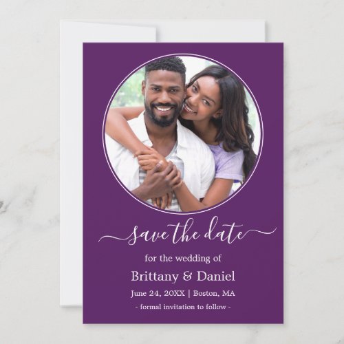 Modern Elegant Round Photo Frame Purple Save The Date