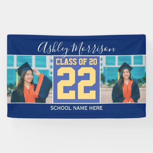 Modern Elegant Royal Blue  Gold Graduation Photo Banner