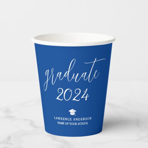 Modern Elegant Royal Blue Graduate 2024 Graduation Paper Cups