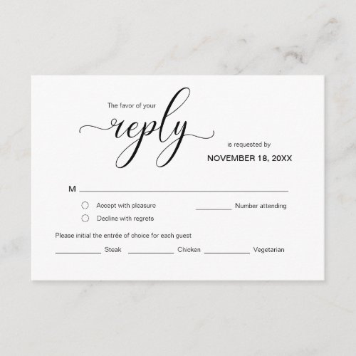 Modern Elegant RSVP  Black Font Respond Enclosure Card
