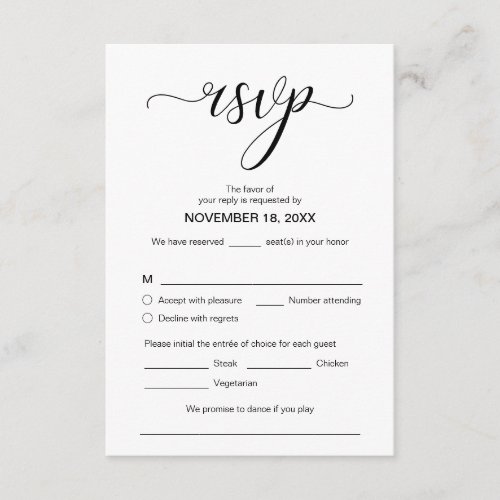 Modern Elegant RSVP  Black Font Respond Enclosure Card