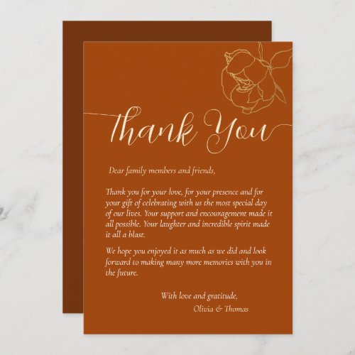 Modern Elegant Rust Brown Fall Wedding Thank You Invitation