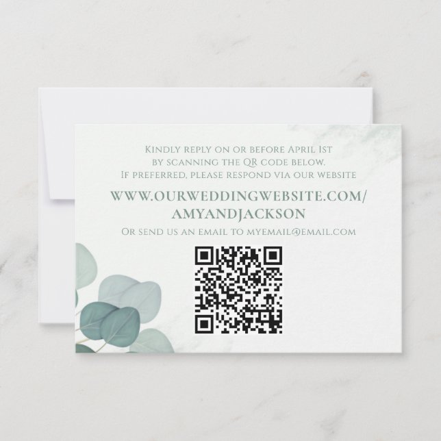 Modern Elegant Rustic Eucalyptus QR Code Website RSVP Card (Front)