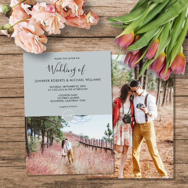 Modern elegant rustic monogram photo Wedding Invitation (Modern elegant rustic monogram photo Wedding Invitation. You can add your own photo to personalize.)