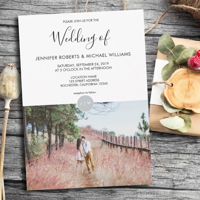 Modern elegant rustic monogram photo Wedding Invitation (Creator Uploaded)