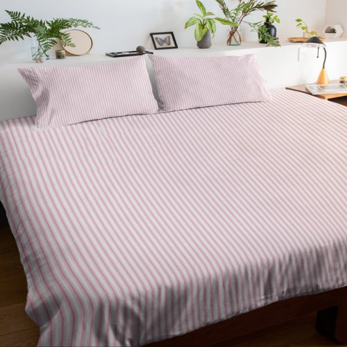 Modern Elegant Rustic Pink French Ticking Stripes Duvet Cover