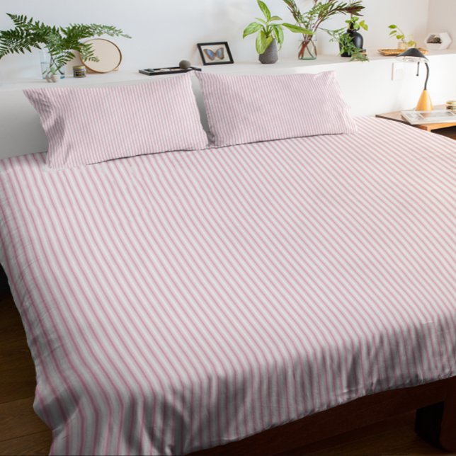 Modern Elegant Rustic Pink French Ticking Stripes Duvet Cover (Creator Uploaded)