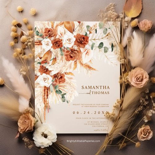 Modern Elegant Rustic Terracotta Floral Wedding  Invitation