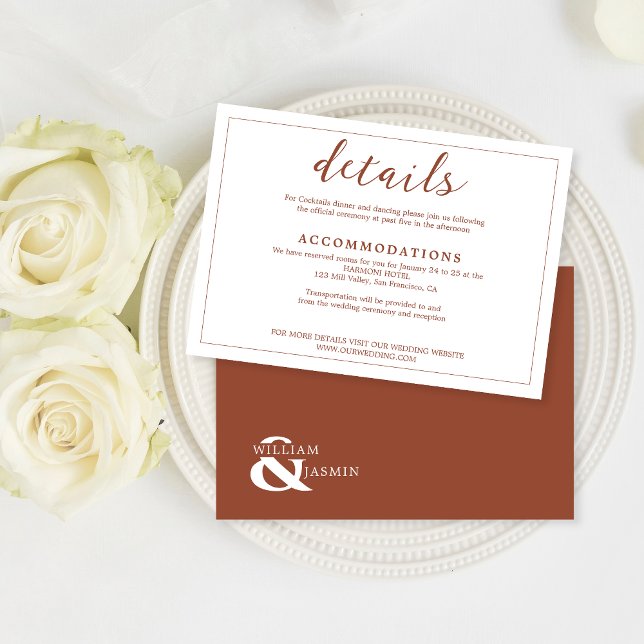 Modern Elegant Rustic Terracotta Wedding Details Enclosure Card (Creator Uploaded)