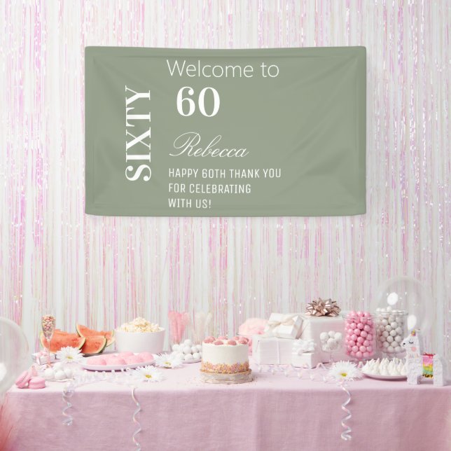 Modern Elegant Sage 60th Birthday Party Welcome Banner (Party)