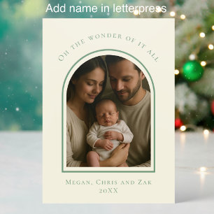 Modern Elegant Sage Arch Photo Scripture Christmas Letterpress Photo Cards