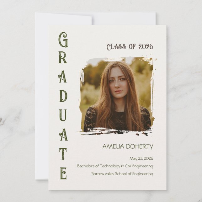 Modern Elegant Sage & Cream graduation Announcement (Front)