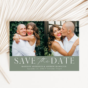 Modern Elegant Sage Green 2 Photo Save The Date