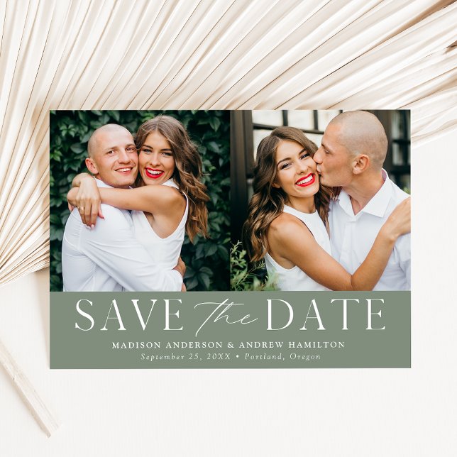 Modern Elegant Sage Green 2 Photo Save The Date (Creator Uploaded)