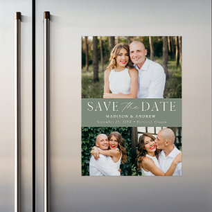 Modern Elegant Sage Green 3 Photo Save the Date Magnetic Invitation