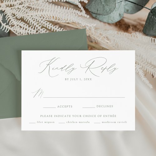 Modern Elegant Sage Green Meal Choice Wedding RSVP Card